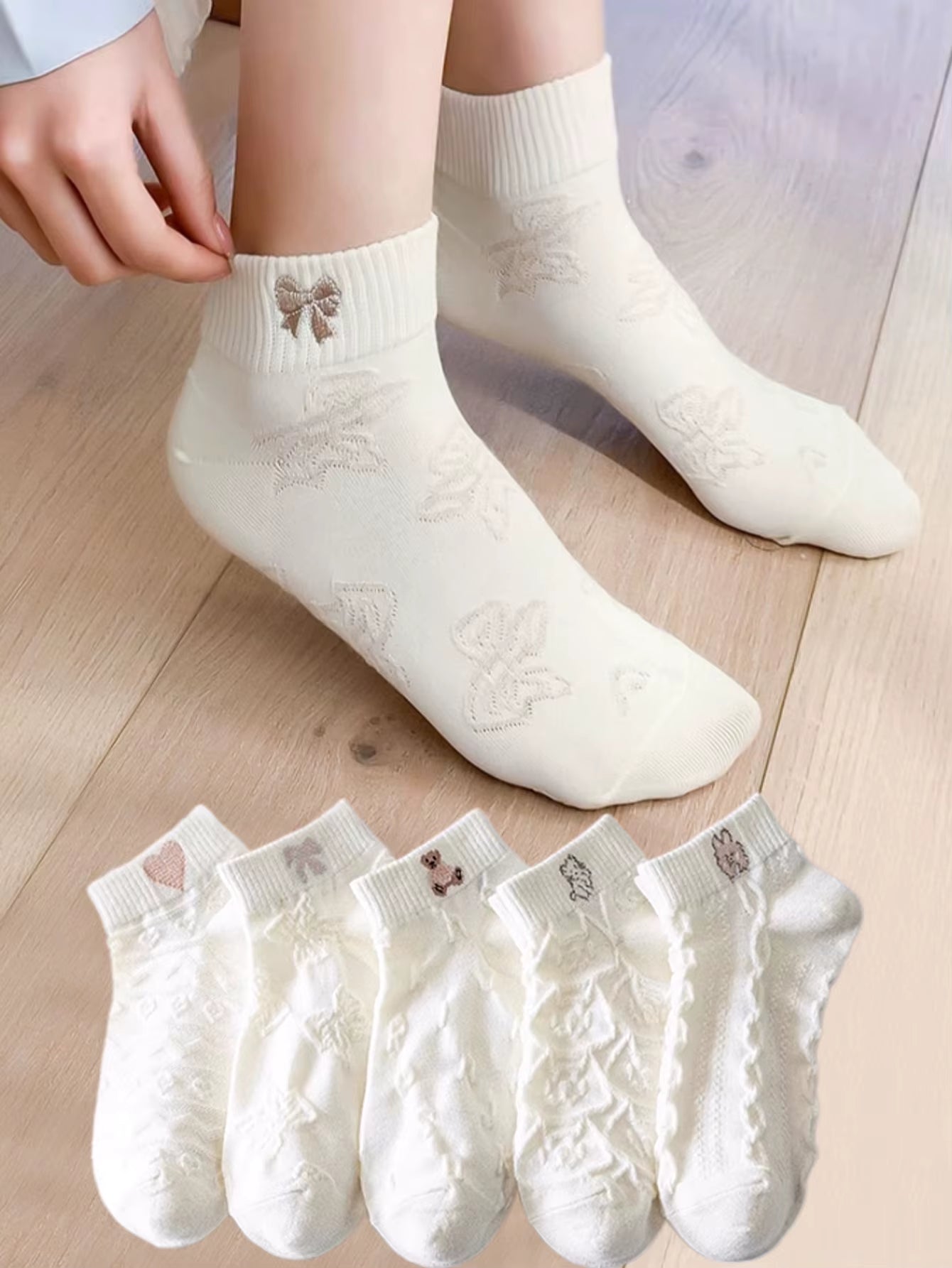 5 Pairs Cute Expression Print Socks, Comfy & Funny All-Match Mid Tube Socks, Women'S Stockings & Hosiery