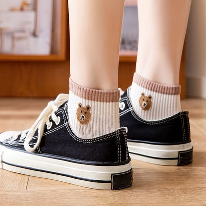 5 Pairs Teddy Bear Ankle Socks, Comfy Cute Crew Short Socks, Women'S Stocking & Hosiery
