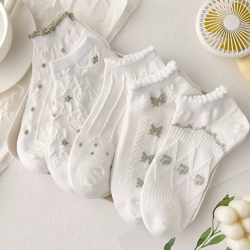 5 Pairs Teddy Bear Ankle Socks, Comfy Cute Crew Short Socks, Women'S Stocking & Hosiery