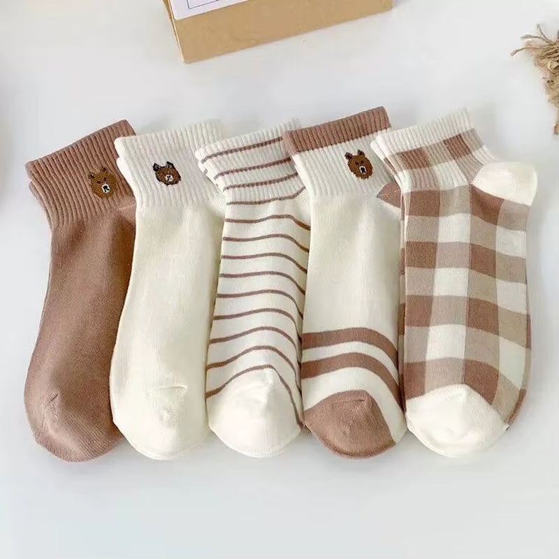 5 Pairs Cute Expression Print Socks, Comfy & Funny All-Match Mid Tube Socks, Women'S Stockings & Hosiery