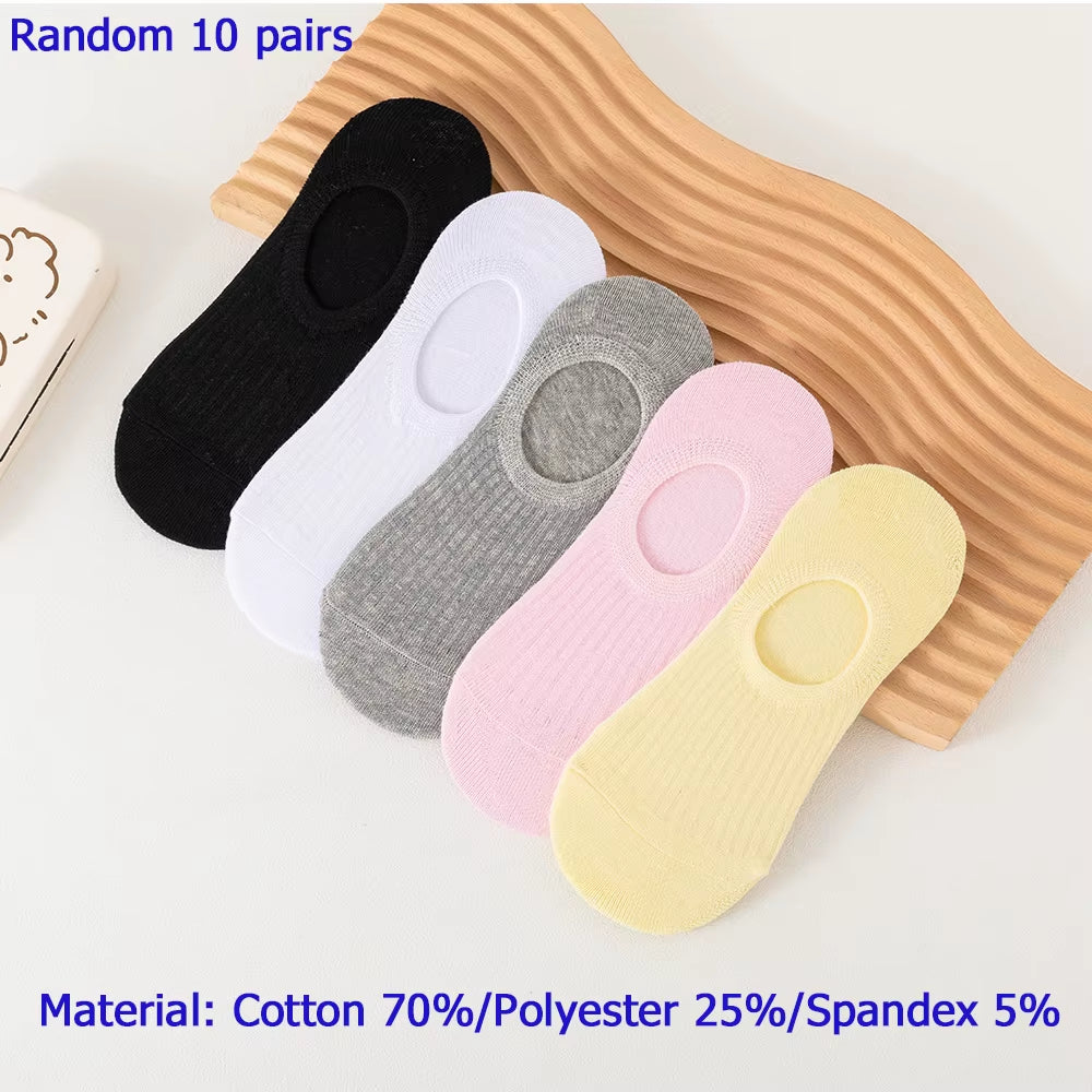 10/5 Pairs of Colored Cotton WOMEN'S Short Socks, Ankle Breathable Mesh Sports Socks, Summer Casual Solid Color Boat Socks