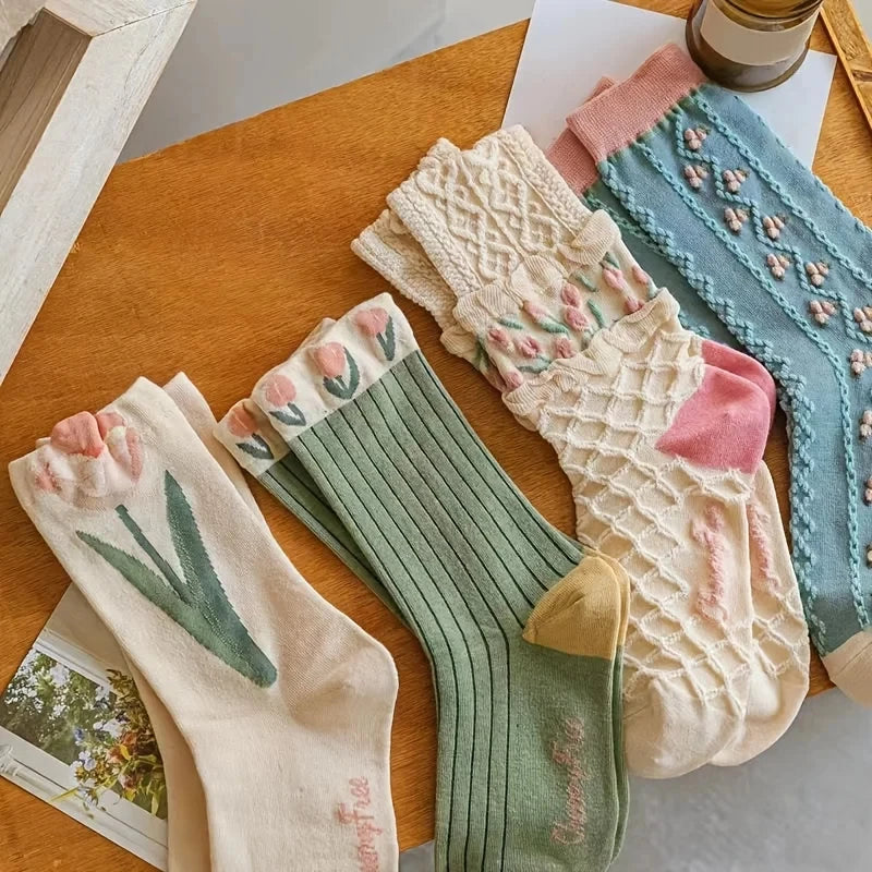 5 Pairs Teddy Bear Ankle Socks, Comfy Cute Crew Short Socks, Women'S Stocking & Hosiery