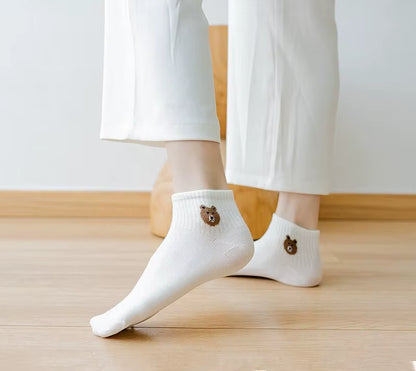5 Pairs Teddy Bear Ankle Socks, Comfy Cute Crew Short Socks, Women'S Stocking & Hosiery