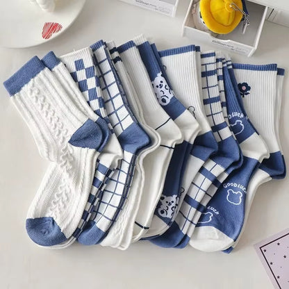 5 Pairs Cute Expression Print Socks, Comfy & Funny All-Match Mid Tube Socks, Women'S Stockings & Hosiery