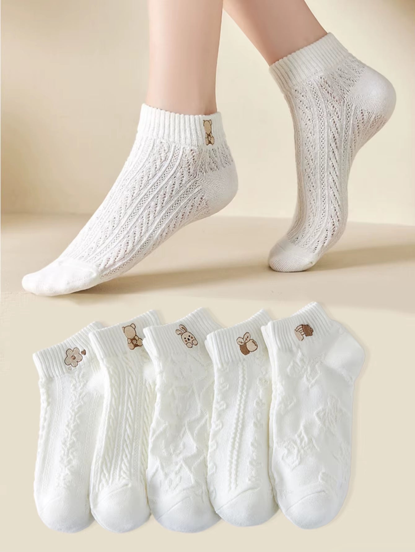 5 Pairs Cute Expression Print Socks, Comfy & Funny All-Match Mid Tube Socks, Women'S Stockings & Hosiery