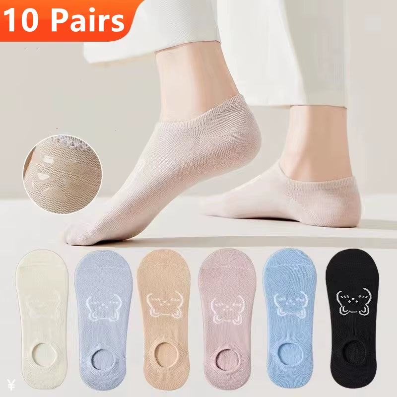 5 Pairs Teddy Bear Ankle Socks, Comfy Cute Crew Short Socks, Women'S Stocking & Hosiery
