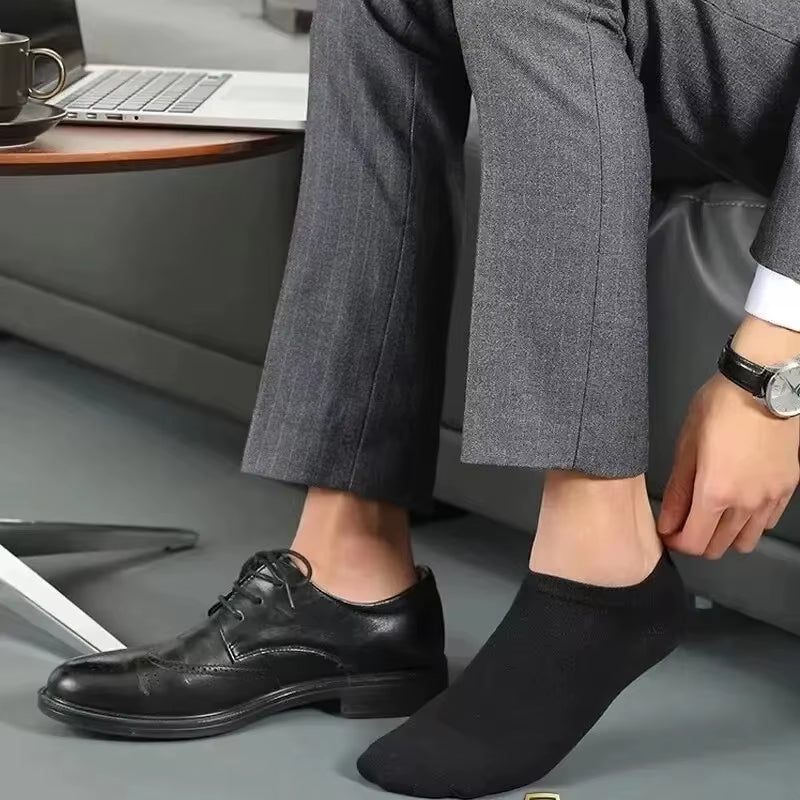 10 Pairs Men'S Polyester Boat Socks New Style Black White Grey Business Men Stockings Soft Breathable Summer for Male