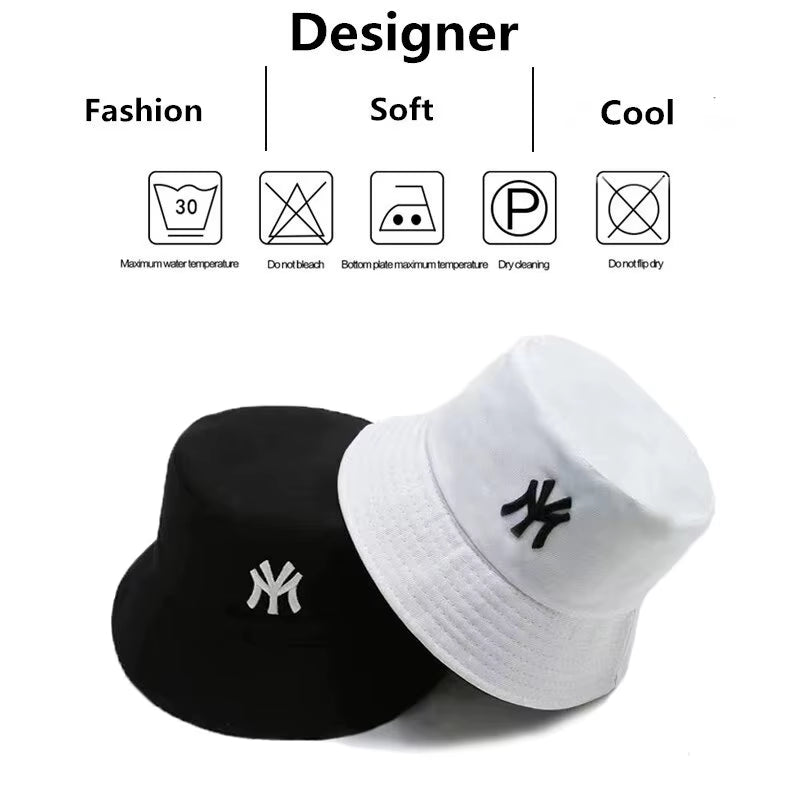Unisex Letter Embroidery Personality Two-Sided Bucket Hats Fishermen Caps Outdoor Casual Cap Sunscreen Hat