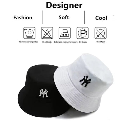 Unisex Letter Embroidery Personality Two-Sided Bucket Hats Fishermen Caps Outdoor Casual Cap Sunscreen Hat