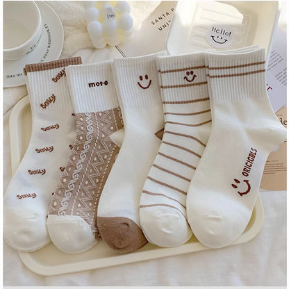 5 Pairs Teddy Bear Ankle Socks, Comfy Cute Crew Short Socks, Women'S Stocking & Hosiery