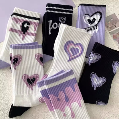 5 Pairs Cute Expression Print Socks, Comfy & Funny All-Match Mid Tube Socks, Women'S Stockings & Hosiery