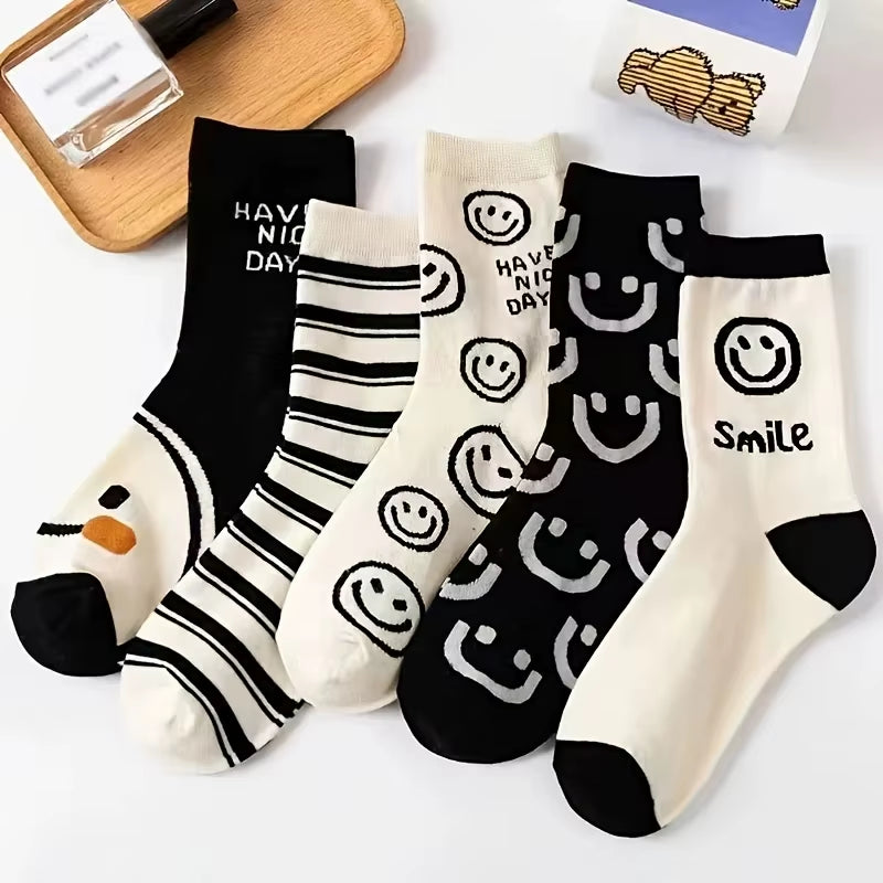 5 Pairs Teddy Bear Ankle Socks, Comfy Cute Crew Short Socks, Women'S Stocking & Hosiery