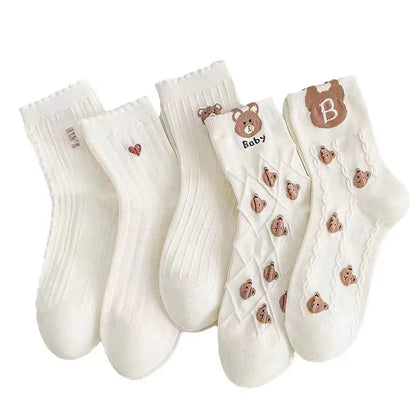 5/10/20 Pairs Women'S Cartoon Socks round Neck Mid Tube Cute Expression Pattern Socks Casual Breathable Autumn Girls Socks