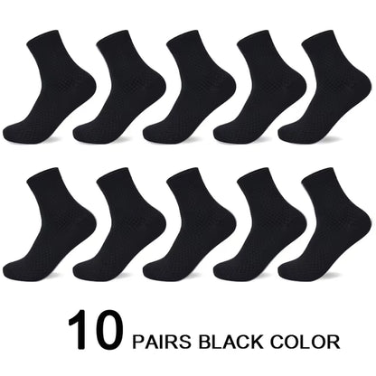 10 Pairs/Lot Men'S Bamboo Fiber Socks 2025 New Compression Autumn Long Black Business Casual Man Dress Sock Gift plus Size 42-45