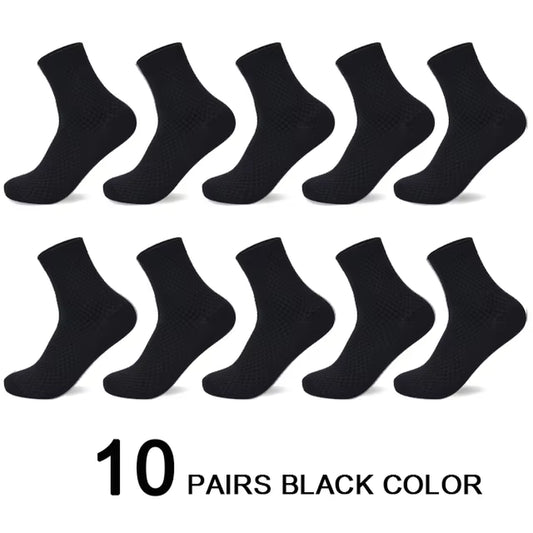 10 Pairs/Lot Men'S Bamboo Fiber Socks 2025 New Compression Autumn Long Black Business Casual Man Dress Sock Gift plus Size 42-45