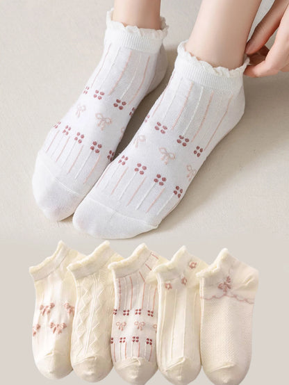 5 Pairs Teddy Bear Ankle Socks, Comfy Cute Crew Short Socks, Women'S Stocking & Hosiery