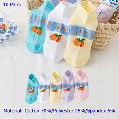 10/5 Pairs of Colored Cotton WOMEN'S Short Socks, Ankle Breathable Mesh Sports Socks, Summer Casual Solid Color Boat Socks