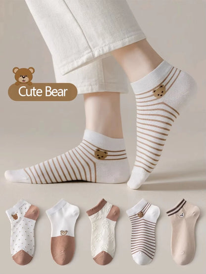 5 Pairs Womens Socks Lovely Cow Pattern Short Socks Creative Printing Socks Ankle Sock