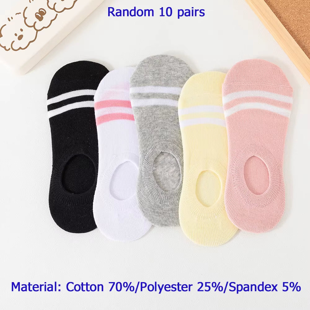 10/5 Pairs of Colored Cotton WOMEN'S Short Socks, Ankle Breathable Mesh Sports Socks, Summer Casual Solid Color Boat Socks