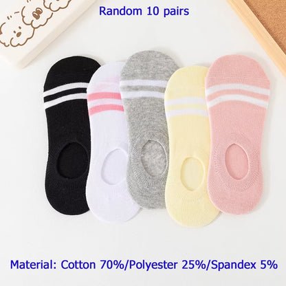 10/5 Pairs of Colored Cotton WOMEN'S Short Socks, Ankle Breathable Mesh Sports Socks, Summer Casual Solid Color Boat Socks