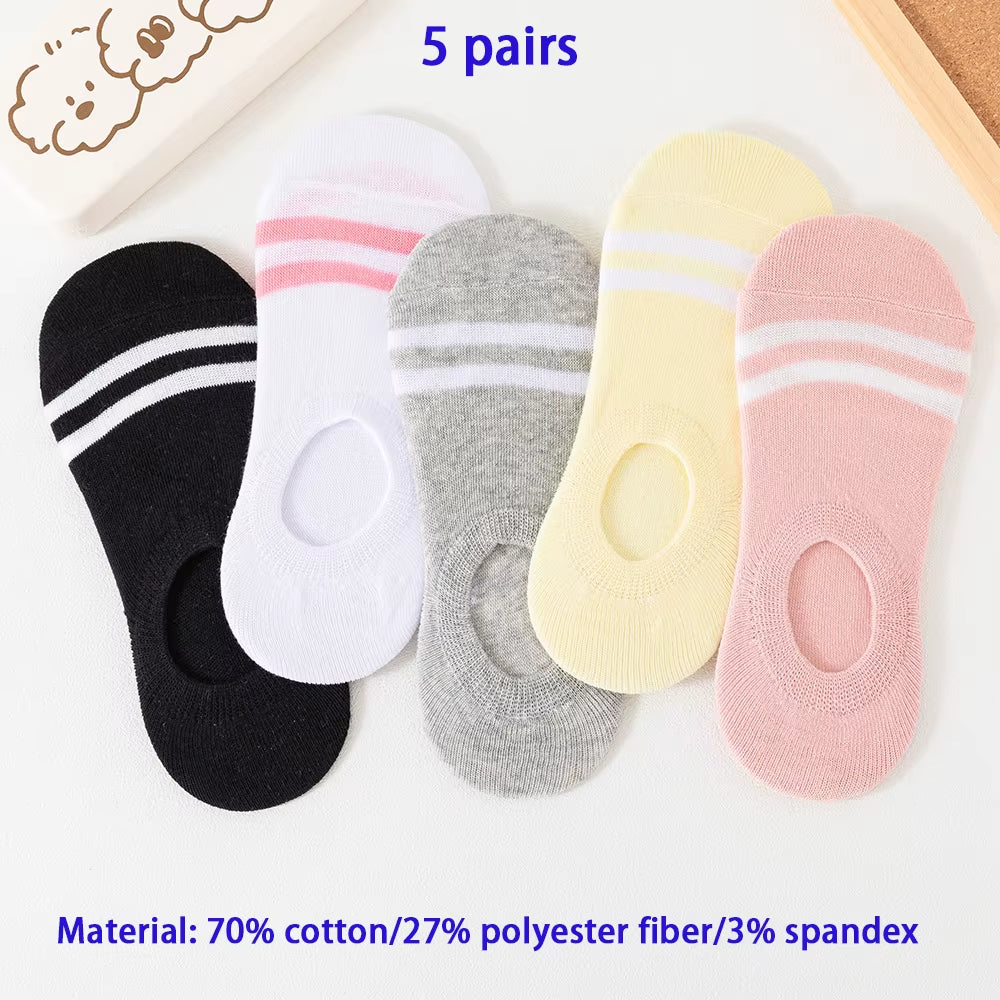 10/5 Pairs of Colored Cotton WOMEN'S Short Socks, Ankle Breathable Mesh Sports Socks, Summer Casual Solid Color Boat Socks