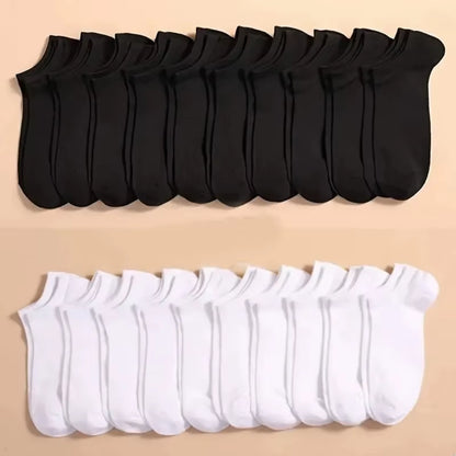10 Pairs Men'S Polyester Boat Socks New Style Black White Grey Business Men Stockings Soft Breathable Summer for Male