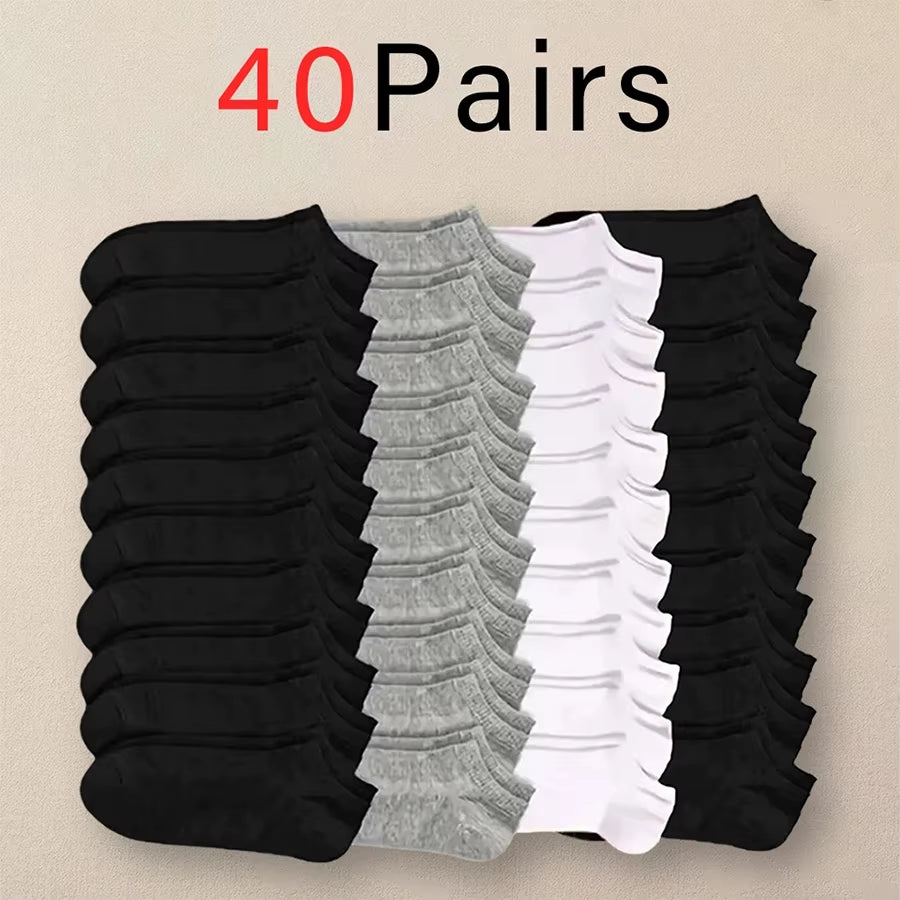 10/12/20/40 Pairs Men Boat Socks Business Sport Sweat Absorption Mature Summer Autumn Solid Color Soft Non Pilling Ankle Socks