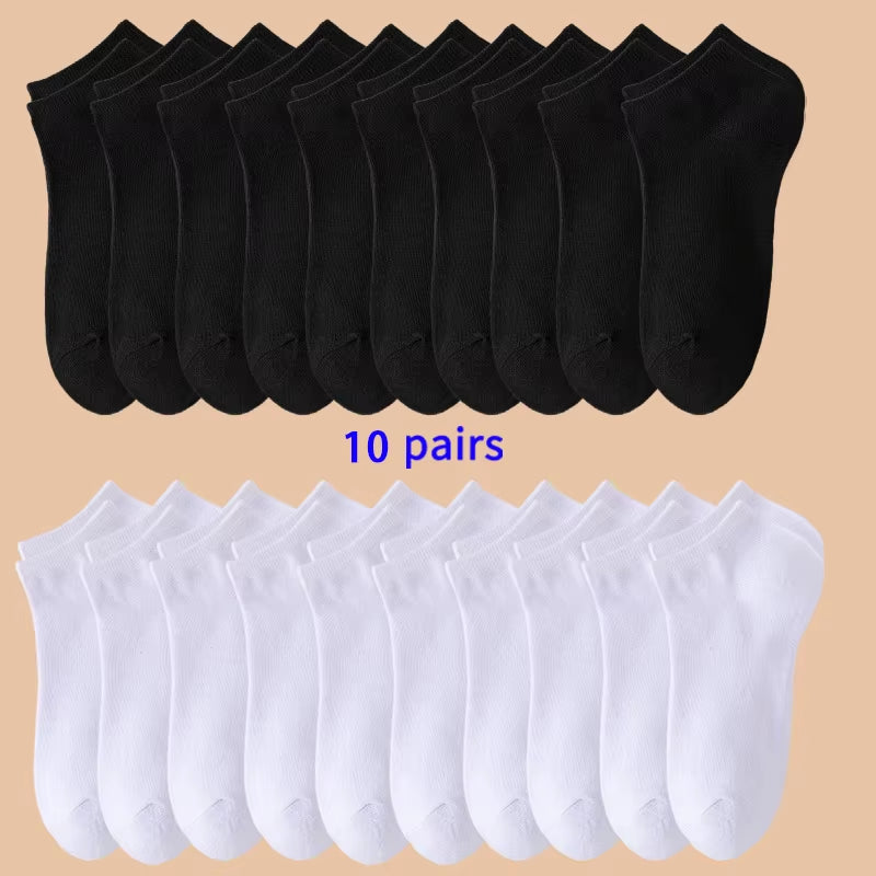 10 Pairs of Men'S/Women'S Boat Socks, Plain Color, anti Odor, Summer Ankle Socks, Casual and Breathable Low Waisted Socks