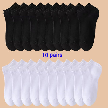 10 Pairs of Men'S/Women'S Boat Socks, Plain Color, anti Odor, Summer Ankle Socks, Casual and Breathable Low Waisted Socks