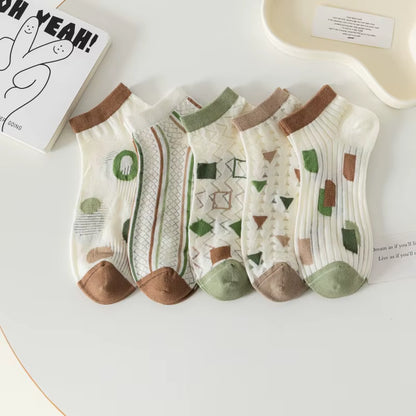 5 Pairs Teddy Bear Ankle Socks, Comfy Cute Crew Short Socks, Women'S Stocking & Hosiery