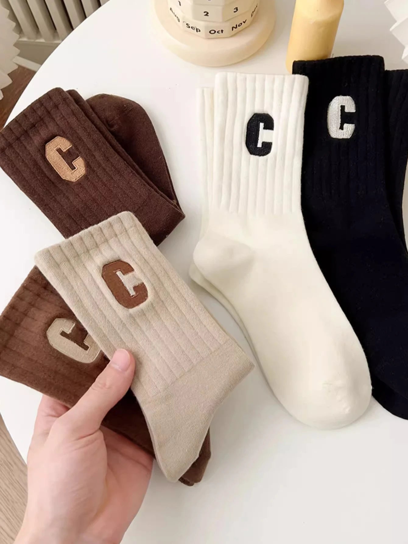5 Pairs Cute Expression Print Socks, Comfy & Funny All-Match Mid Tube Socks, Women'S Stockings & Hosiery