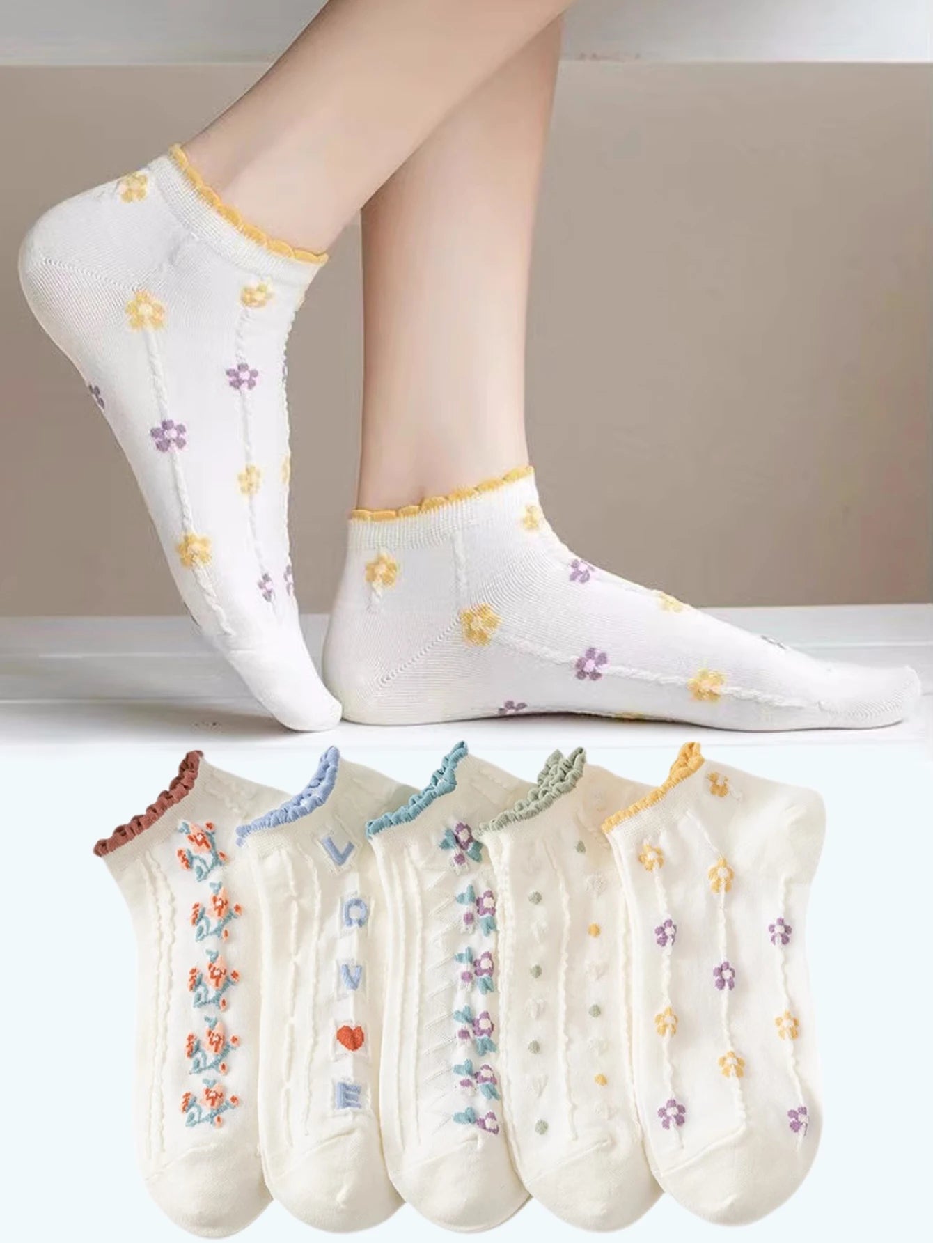 5 Pairs Cute Expression Print Socks, Comfy & Funny All-Match Mid Tube Socks, Women'S Stockings & Hosiery