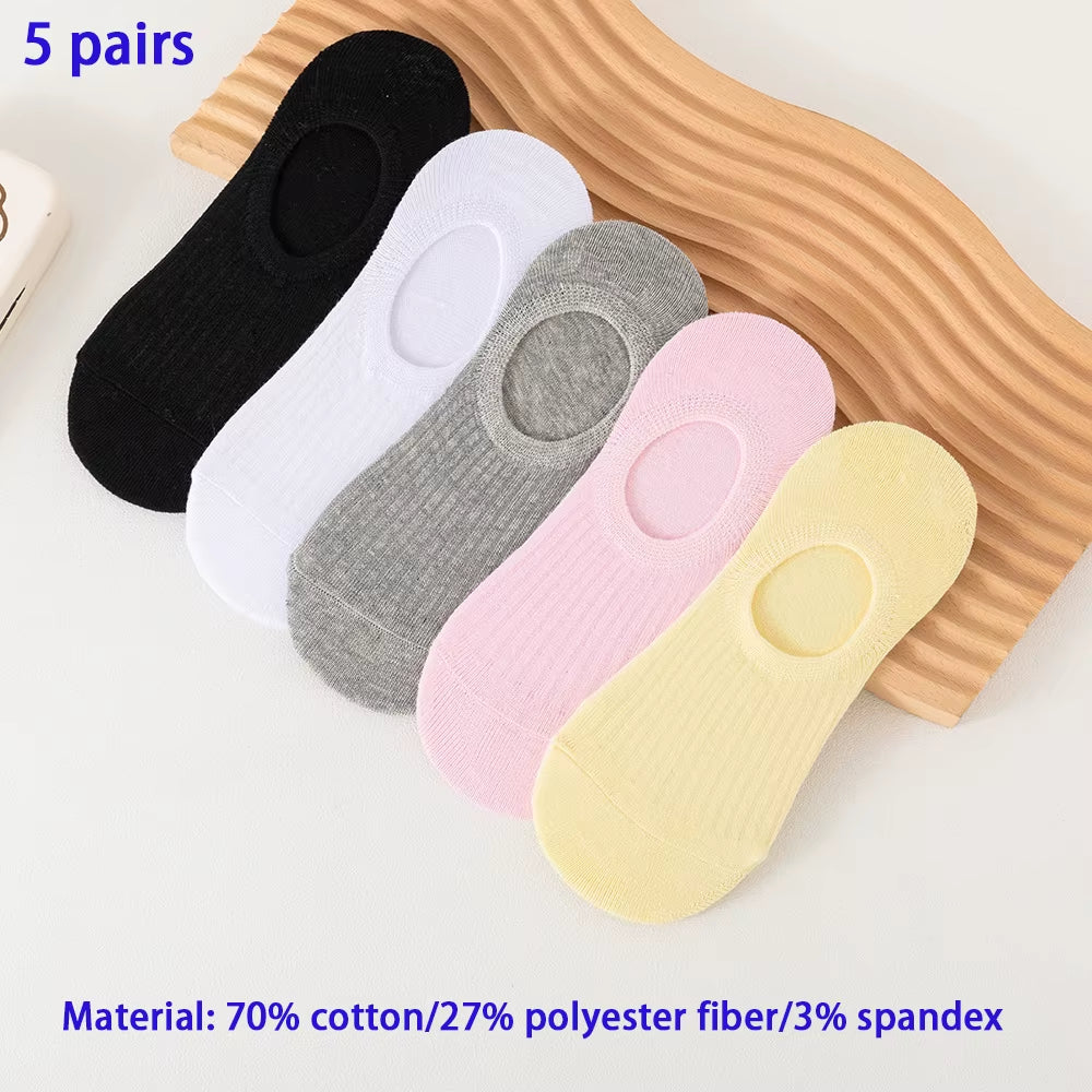 10/5 Pairs of Colored Cotton WOMEN'S Short Socks, Ankle Breathable Mesh Sports Socks, Summer Casual Solid Color Boat Socks